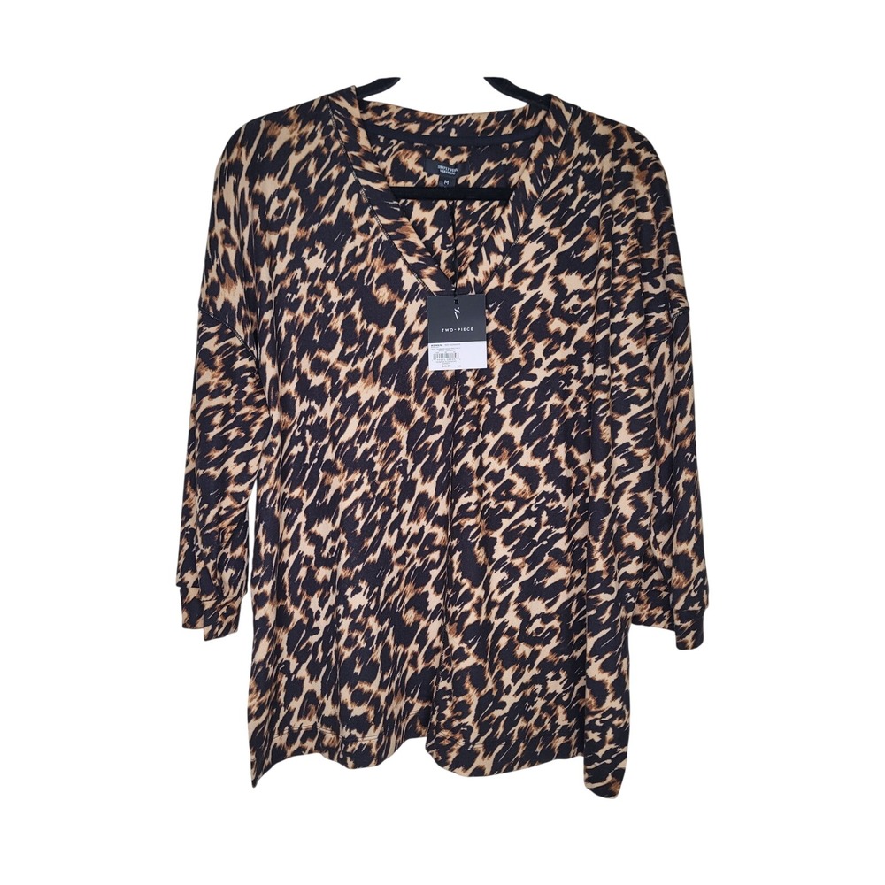 NWT Simply Vera Vera Wang M Leopard‎ Print V-Neck 3/4 Sleeve Knit Pullover Top